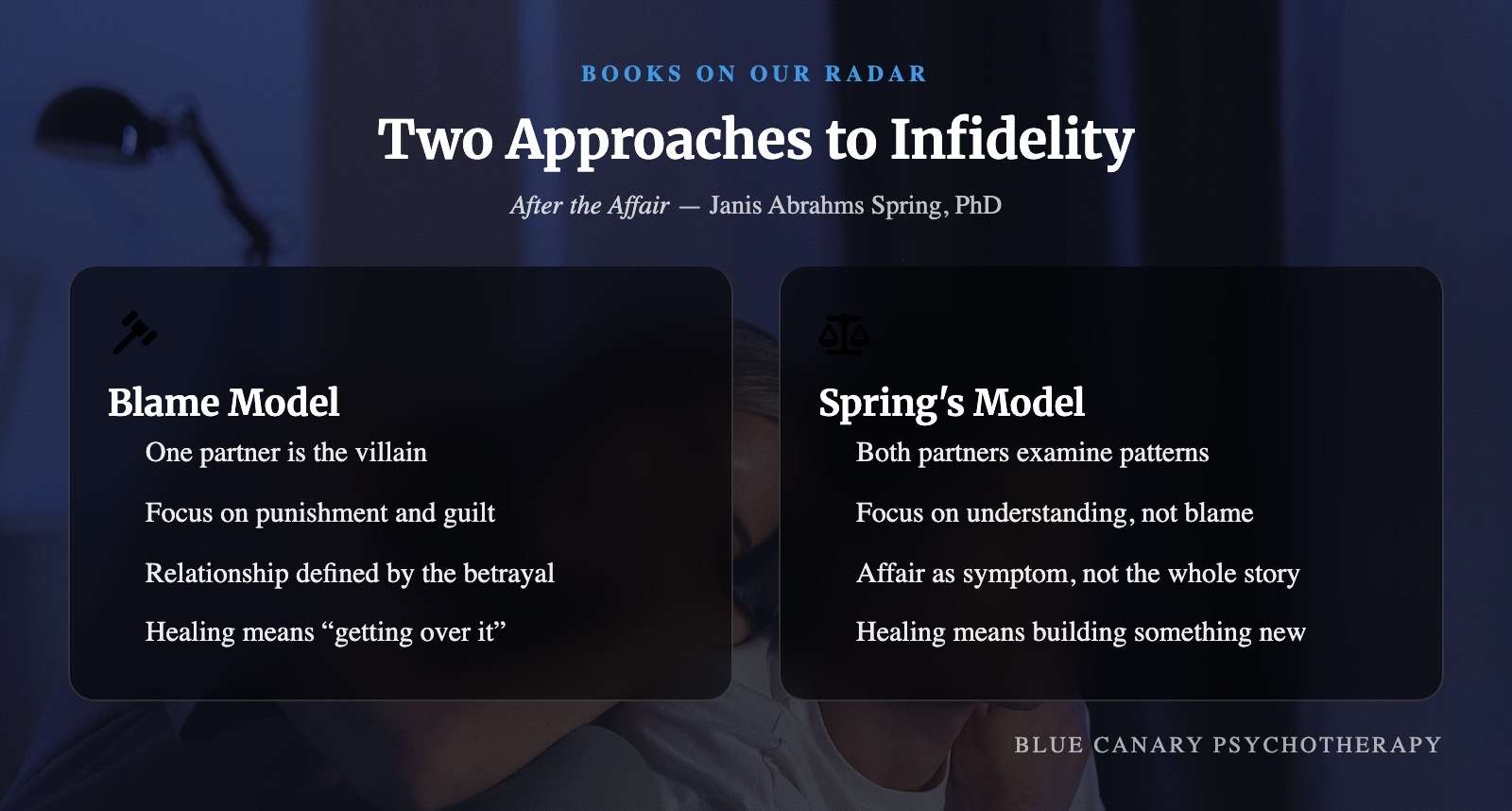 Two approaches to infidelity: blame model vs Spring's model